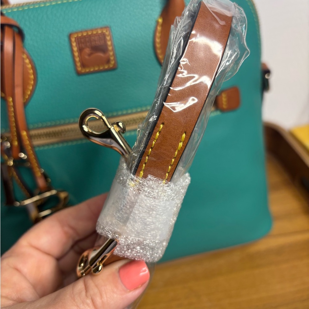 Dooney & Bourke Spearmint Pebbled Leather Large Dome Satchel with Tan Trim NWT - Picture 7 of 14